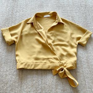 Aritzia Babaton Ozana Faux Wrap Crop Blouse Shirt Top XS